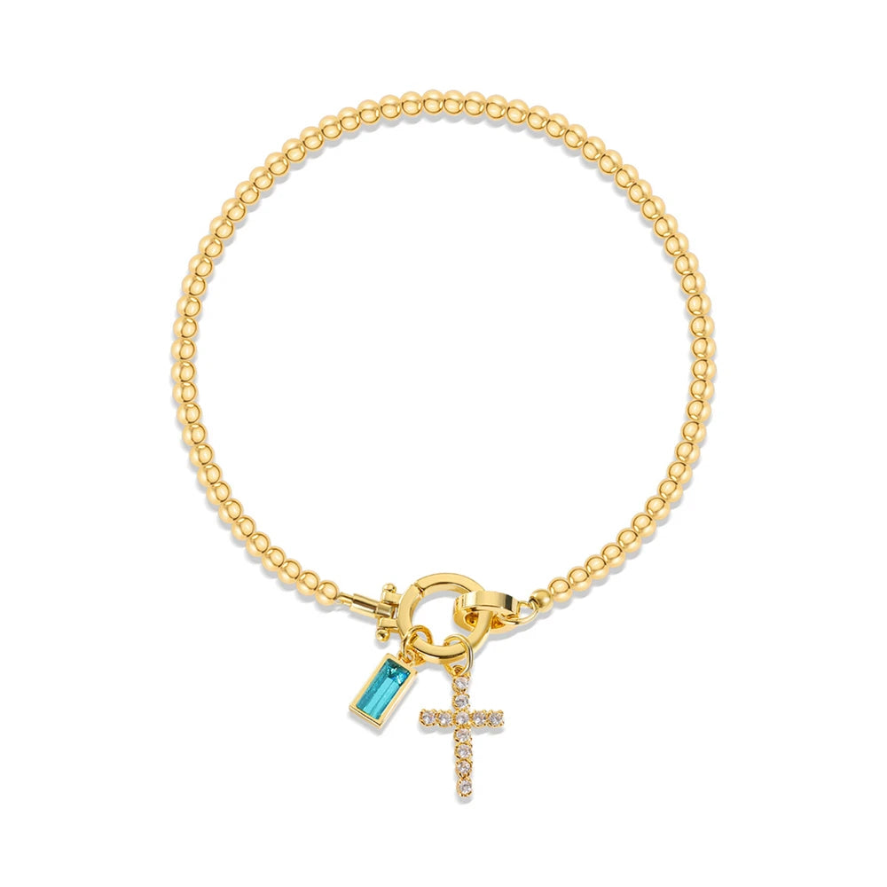 Vintage Cross Birthstone Charm Bracelet — 18K Gold Plated