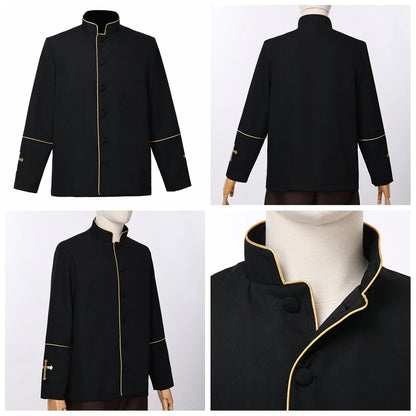 Men Priest Jacket Uniform Catholic Church Cross Pastor Minister Choir Costume