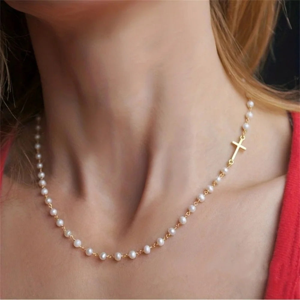 Pearl & Cross Necklace