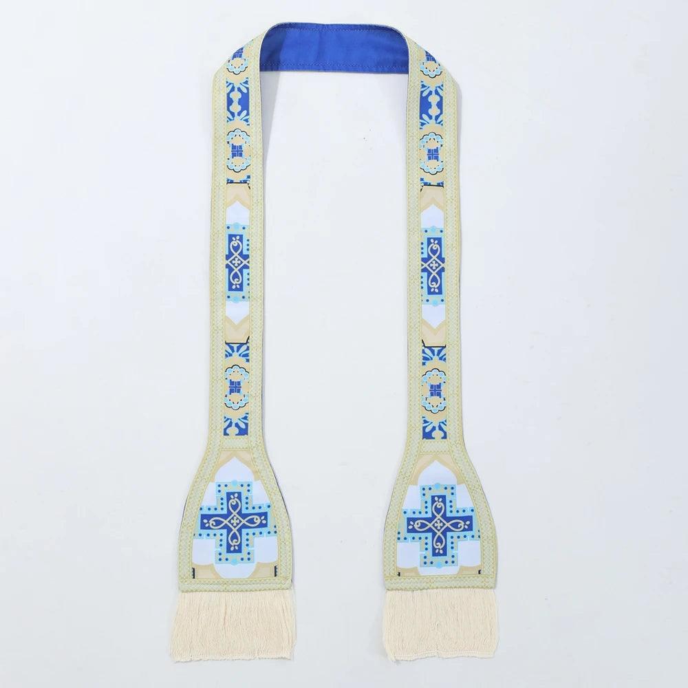 Men's Traditional Roman Catholic Chasuble Vestment – Printed Orphrey Mass Gown with Matching Stole