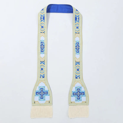 Men's Traditional Roman Catholic Chasuble Vestment – Printed Orphrey Mass Gown with Matching Stole