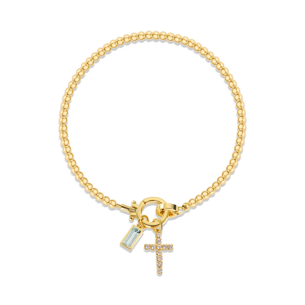 Vintage Cross Birthstone Charm Bracelet — 18K Gold Plated