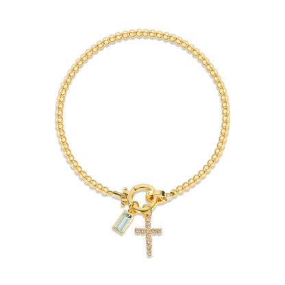 Vintage Cross Birthstone Charm Bracelet — 18K Gold Plated
