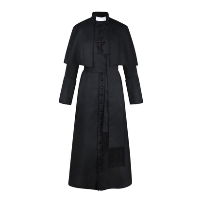 Clergy Cassock Robe Set — Complete Liturgical Vestment with Shoulder Cape, Cincture Belt, and Cross Pendant