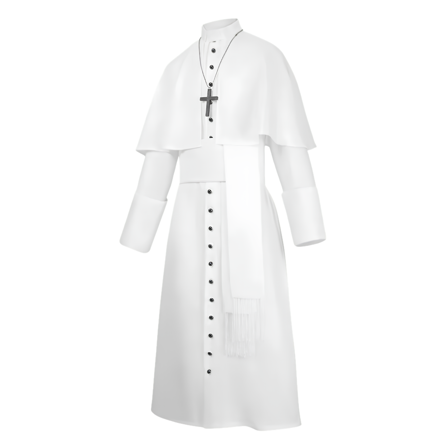 Clergy Cassock Robe Set — Complete Liturgical Vestment with Shoulder Cape, Cincture Belt, and Cross Pendant