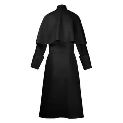 Clergy Cassock Robe Set — Complete Liturgical Vestment with Shoulder Cape, Cincture Belt, and Cross Pendant