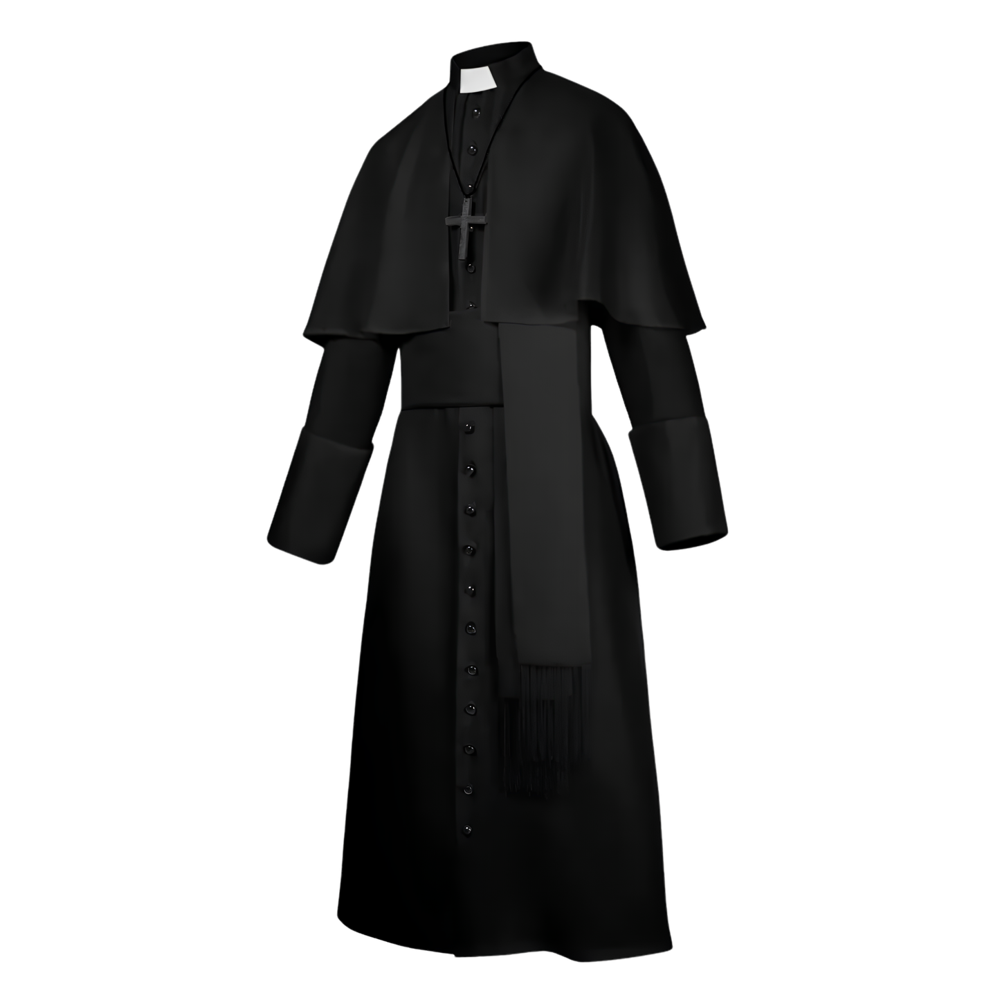Clergy Cassock Robe Set — Complete Liturgical Vestment with Shoulder Cape, Cincture Belt, and Cross Pendant