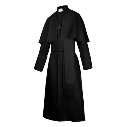 Clergy Cassock Robe Set — Complete Liturgical Vestment with Shoulder Cape, Cincture Belt, and Cross Pendant