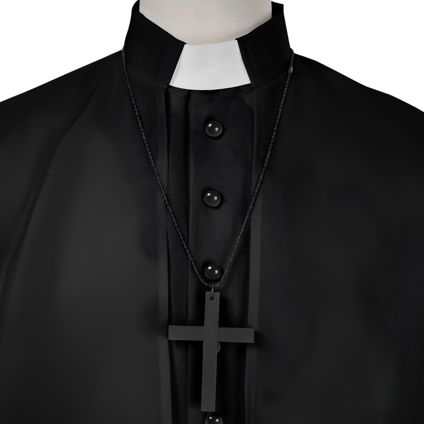 Clergy Cassock Robe Set — Complete Liturgical Vestment with Shoulder Cape, Cincture Belt, and Cross Pendant