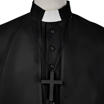Clergy Cassock Robe Set — Complete Liturgical Vestment with Shoulder Cape, Cincture Belt, and Cross Pendant