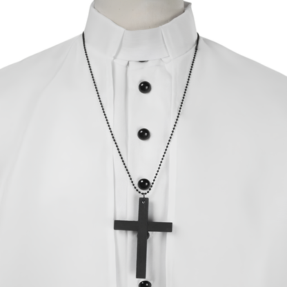 Clergy Cassock Robe Set — Complete Liturgical Vestment with Shoulder Cape, Cincture Belt, and Cross Pendant