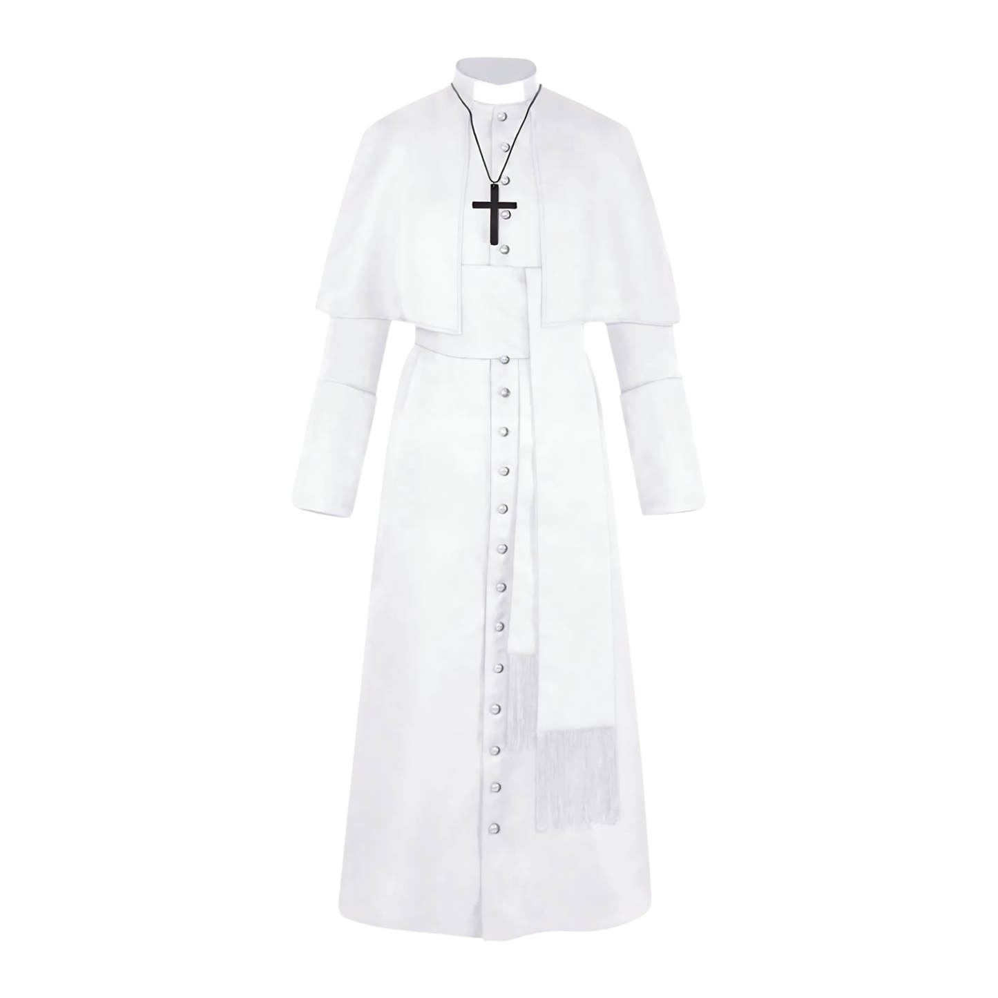 Clergy Cassock Robe Set — Complete Liturgical Vestment with Shoulder Cape, Cincture Belt, and Cross Pendant