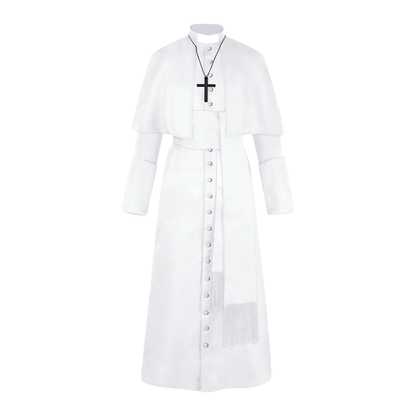 Clergy Cassock Robe Set — Complete Liturgical Vestment with Shoulder Cape, Cincture Belt, and Cross Pendant