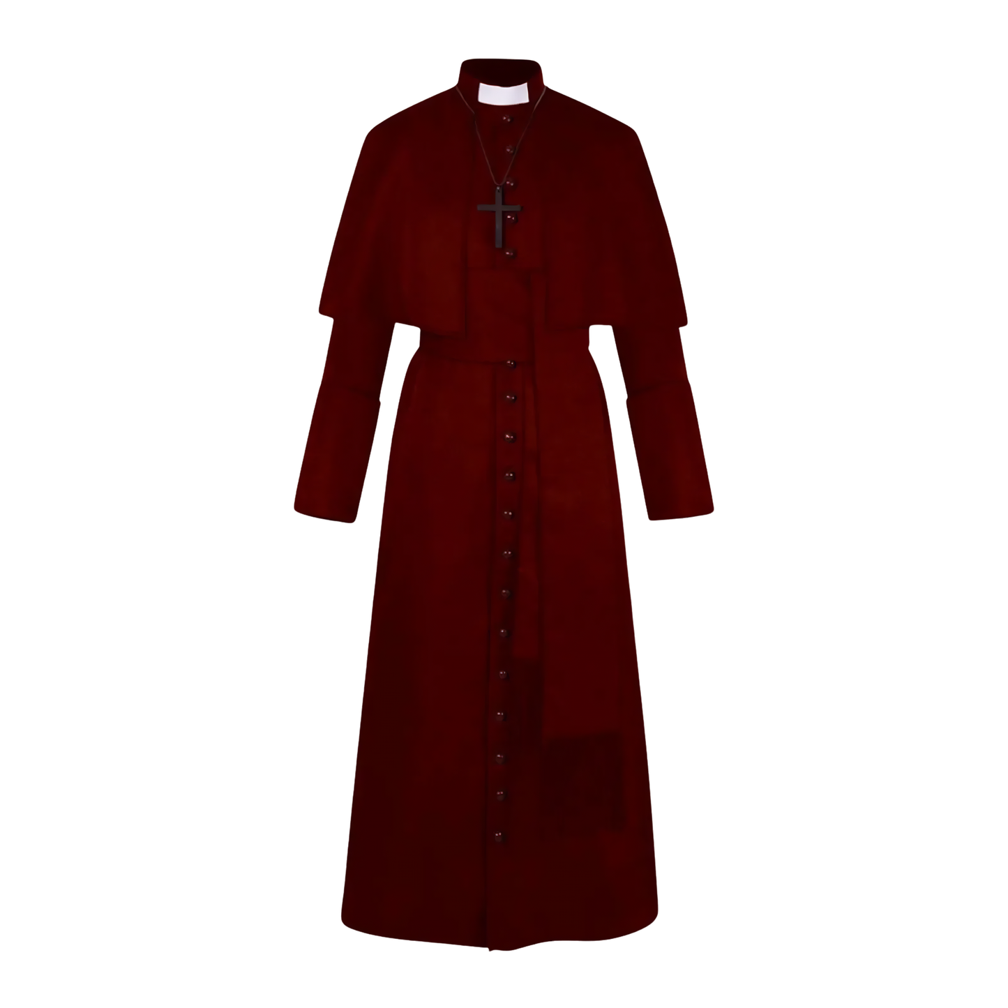 Clergy Cassock Robe Set — Complete Liturgical Vestment with Shoulder Cape, Cincture Belt, and Cross Pendant