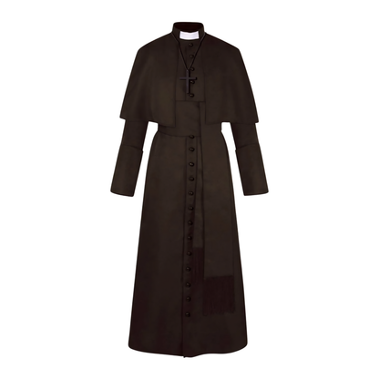Clergy Cassock Robe Set — Complete Liturgical Vestment with Shoulder Cape, Cincture Belt, and Cross Pendant