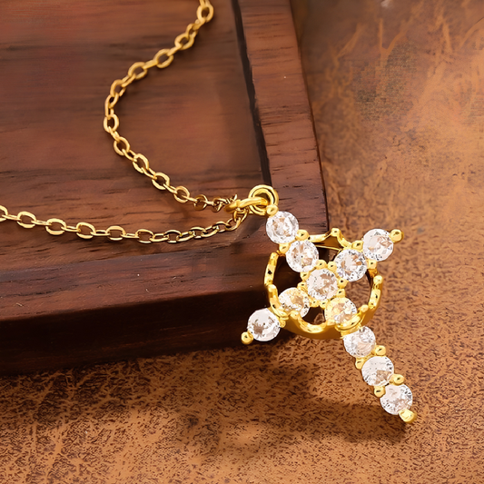 Cross & Crown Pendant Necklace — Faith, Hope, and Eternal Promise