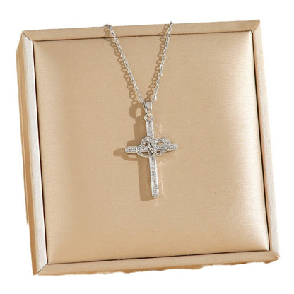 Cross Double Ring Love Heart Necklace