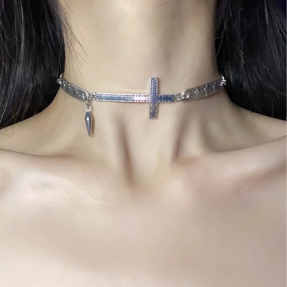 Vintage Punk Choker Necklace Grunge Rock Silver Hip Hop Necklace New Y2K Spliced Cross Necklace Fashion Jewelry