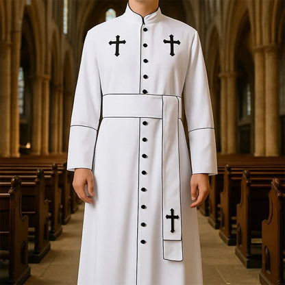 Unisex Clergy Cassock Robe Set with Cross Details