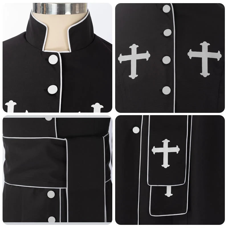 Unisex Clergy Cassock Robe Set with Cross Details
